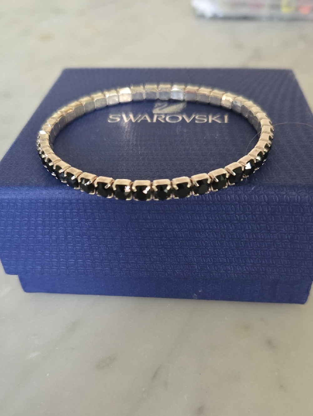 Swarovski Stretch Elastic Black Crystal Tennis Bracelet in Silver-Tone Setting
